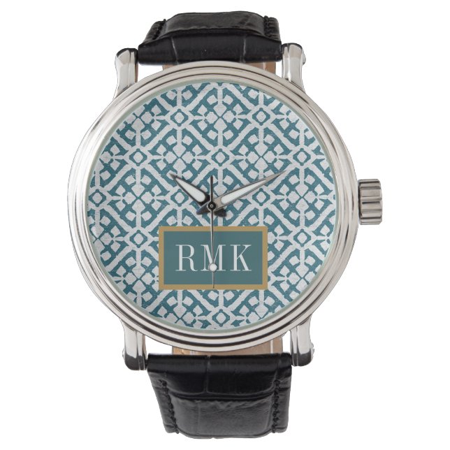 Monogramm | Amadora Blue Pattern Armbanduhr (Vorderseite)