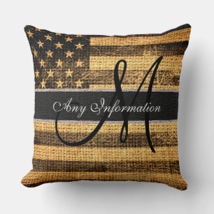 Monogramm amerikanische Flagge Jute Leinen rustika Kissen