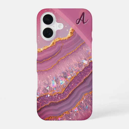 Monogramm Amethyst Aurora iPhone 16 Hülle (Rückseite)