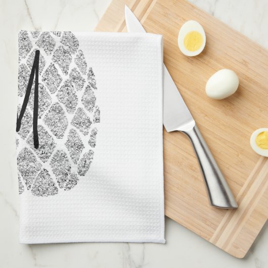 Monogramm-Ananas aus Silber-Glitzer Geschirrtuch (Viertel Falte)