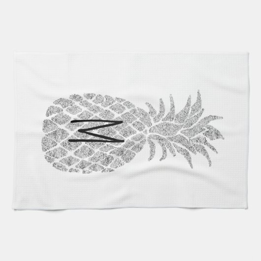 Monogramm-Ananas aus Silber-Glitzer Geschirrtuch (Horizontal)