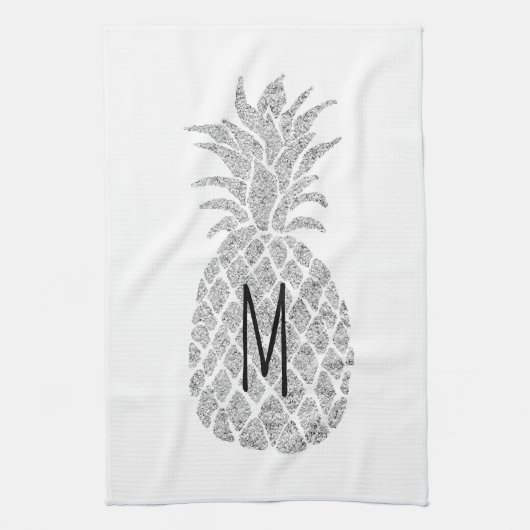 Monogramm-Ananas aus Silber-Glitzer Geschirrtuch (Vertikal)