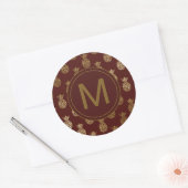 Monogramm | Ananas Gold Burgundy Runder Aufkleber (Umschlag)