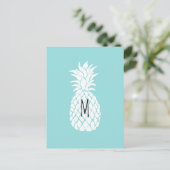 Monogramm Ananas, grafisch weiß auf Pastellblu Postkarte (Stehend Vorderseite)