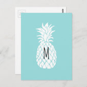 Monogramm Ananas, grafisch weiß auf Pastellblu Postkarte (Vorne/Hinten)