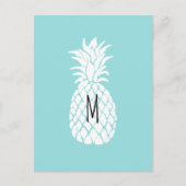 Monogramm Ananas, grafisch weiß auf Pastellblu Postkarte (Vorderseite)
