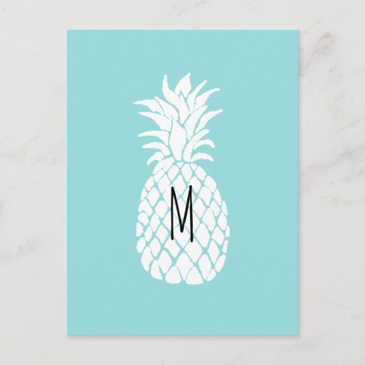 Monogramm Ananas, grafisch weiß auf Pastellblu Postkarte (Vorderseite)