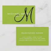 Monogramm Android-grüner Farbhintergrund Visitenkarte (Vorne/Hinten)