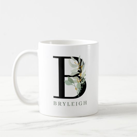 Monogramm anfängliche Aquarellgrün Kaffeetasse (Links)