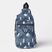Monogramm anfänglicher Denim Blue Printed Lattice  Crossbody Bag (Vorderseite)
