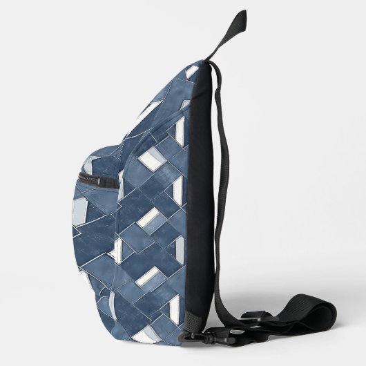 Monogramm anfänglicher Denim Blue Printed Lattice  Crossbody Bag (Rechts)