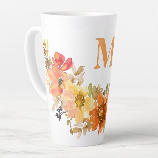 Monogramm anfänglicher Orangefarbener Wasserfarben Milchtasse (Linke Ecke)