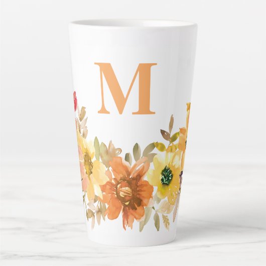 Monogramm anfänglicher Orangefarbener Wasserfarben Milchtasse (Vorderseite)