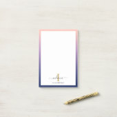 Monogramm Anfangs Elegantes Skript Lila Ombre Post-it Klebezettel (Auf Schreibtisch)
