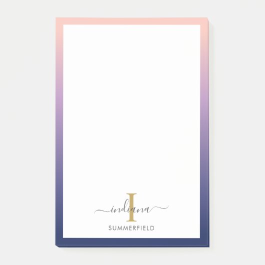 Monogramm Anfangs Elegantes Skript Lila Ombre Post-it Klebezettel (Vorderseite)