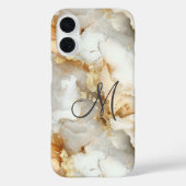 Monogramm Anfangs Gold Grau Weiß Marmor Wasserfarb Case-Mate iPhone Hülle (Rückseite)