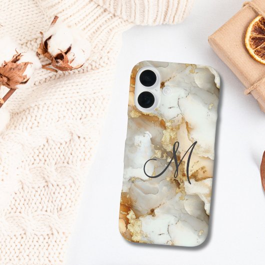 Monogramm Anfangs Gold Grau Weiß Marmor Wasserfarb Case-Mate iPhone Hülle