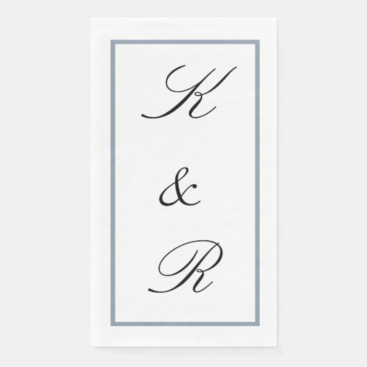 Monogramm Anfangs Hochzeit Staubblau Schwarz Benut Serviette (Vorderseite)