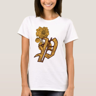 Monogramm Anfangs P Elegante Gold Pfingstrose Blum T-Shirt