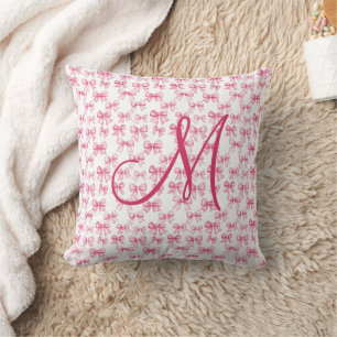 Monogramm Anfangs Rosa Schleife Coquette Ästhetik Kissen
