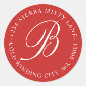 Monogramm Anfangsadresse oder Hochzeitrotes Runder Aufkleber (Vorderseite)