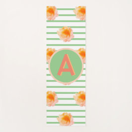 Monogramm Anfangsblatt Floral Streifen Grüner weiß Yogamatte