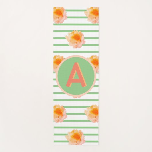 Monogramm Anfangsblatt Floral Streifen Grüner weiß Yogamatte (Vorderseite)