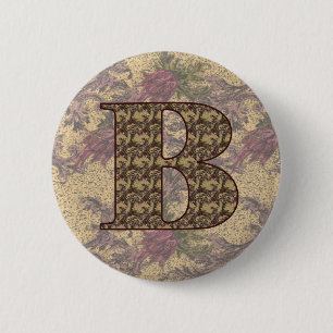 Monogramm Anfangsbuchstabe B Elegant Vintage Blume Button