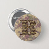 Monogramm Anfangsbuchstabe B Elegant Vintage Blume Button (Vorne & Hinten)