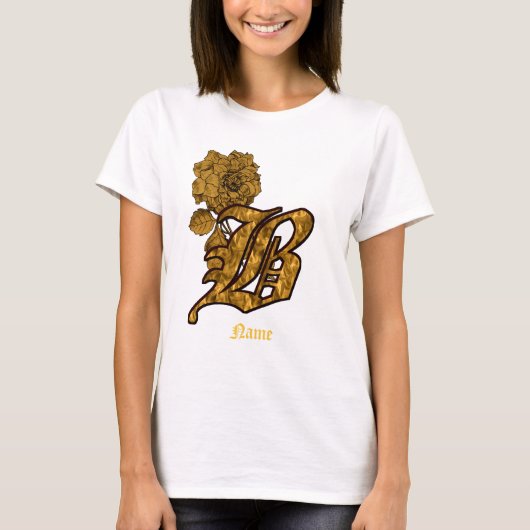 Monogramm Anfangsbuchstabe B Gold-Pfingstrose Pers T-Shirt (Vorderseite)