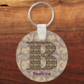 Monogramm Anfangsbuchstabe B Vintage Blumen Person Schlüsselanhänger (Rückseite)