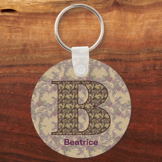 Monogramm Anfangsbuchstabe B Vintage Blumen Person Schlüsselanhänger (Vorderseite)