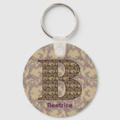 Monogramm Anfangsbuchstabe B Vintage Blumen Person Schlüsselanhänger (Rückseite)