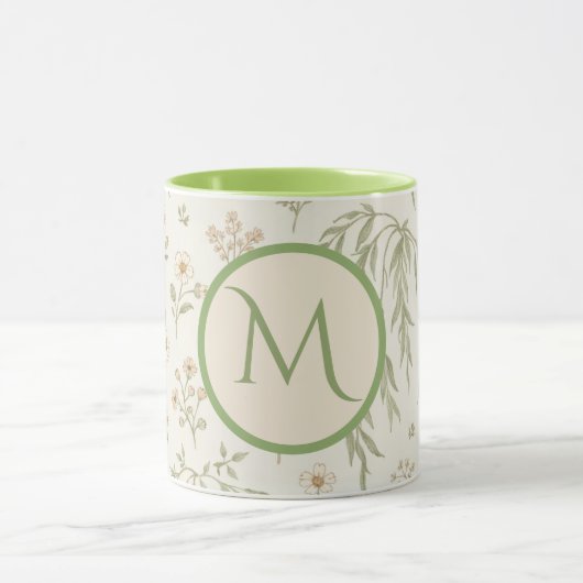 Monogramm-Anfangsbuchstabe Boho Weide & Erdbeeren  Tasse (Zentrum)