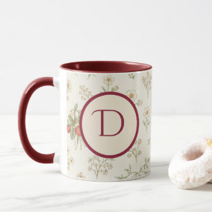 Monogramm Anfangsbuchstabe Boho Weide & Erdbeeren Tasse