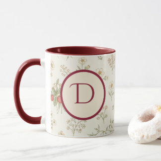 Monogramm Anfangsbuchstabe Boho Weide & Erdbeeren  Tasse