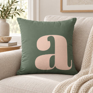 Monogramm Anfangsbuchstabe Bold Earthy Pink Grün Kissen