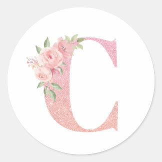 Monogramm Anfangsbuchstabe C Floral Runder Aufkleber