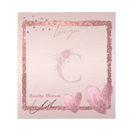 Monogramm Anfangsbuchstabe C und Hübsche Rose Gold Notizblock