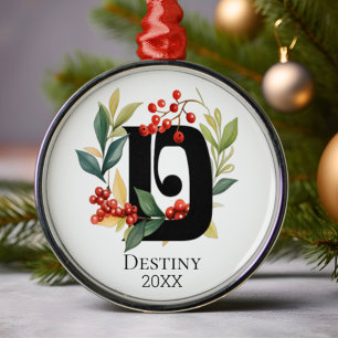 Monogramm Anfangsbuchstabe D Beerenkranz Weihnacht Ornament Aus Metall
