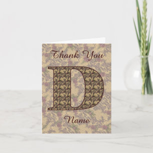 Monogramm Anfangsbuchstabe D Elegant Vintage Blume Dankeskarte