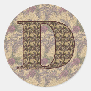 Monogramm Anfangsbuchstabe D Elegant Vintage Blume Runder Aufkleber