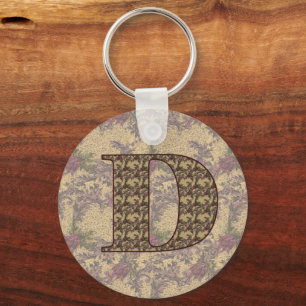 Monogramm Anfangsbuchstabe D Elegant Vintage Blume Schlüsselanhänger