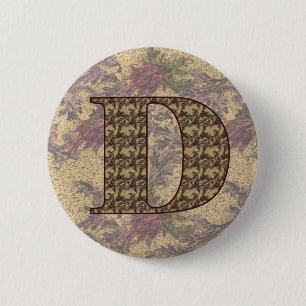 Monogramm Anfangsbuchstabe D Vintage-Blumen Button