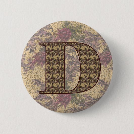 Monogramm Anfangsbuchstabe D Vintage-Blumen Button (Vorderseite)