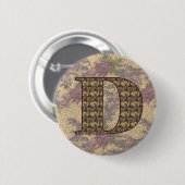Monogramm Anfangsbuchstabe D Vintage-Blumen Button (Vorne & Hinten)