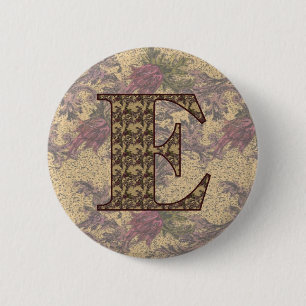 Monogramm Anfangsbuchstabe E Elegant Vintage Blume Button
