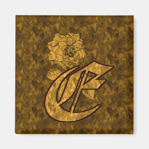 Monogramm Anfangsbuchstabe E Gold-Pfingstrose-Blum Magnet