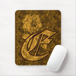 Monogramm Anfangsbuchstabe E Gold-Pfingstrose-Blum Mousepad