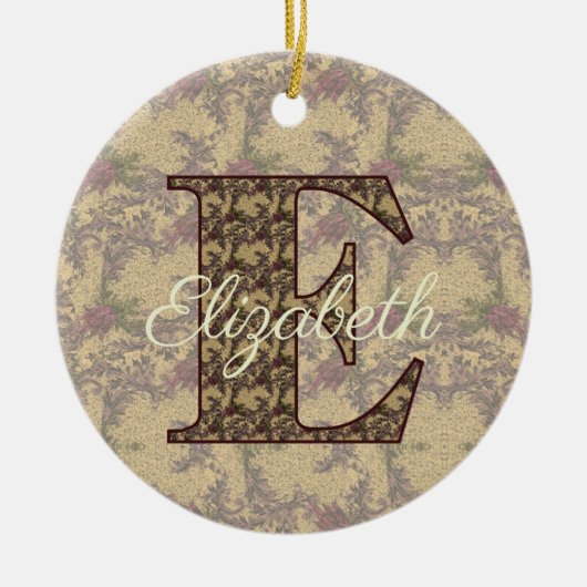 Monogramm Anfangsbuchstabe E Vintage-Blumenmuster Keramik Ornament (Vorne)